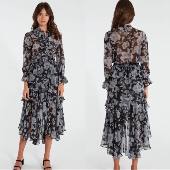 Misa Los Angeles Dresses & Skirts - MISA Los Angeles Black Foral Agnese Midi Dress S